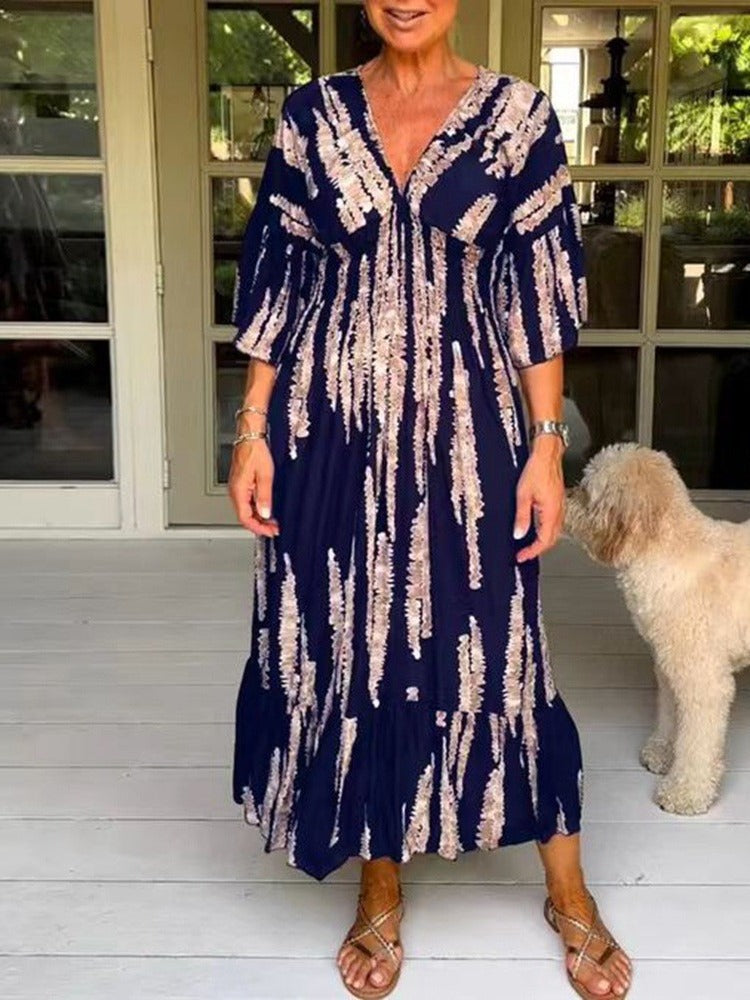 Elodie | Midi Printed Dress with V-Neck