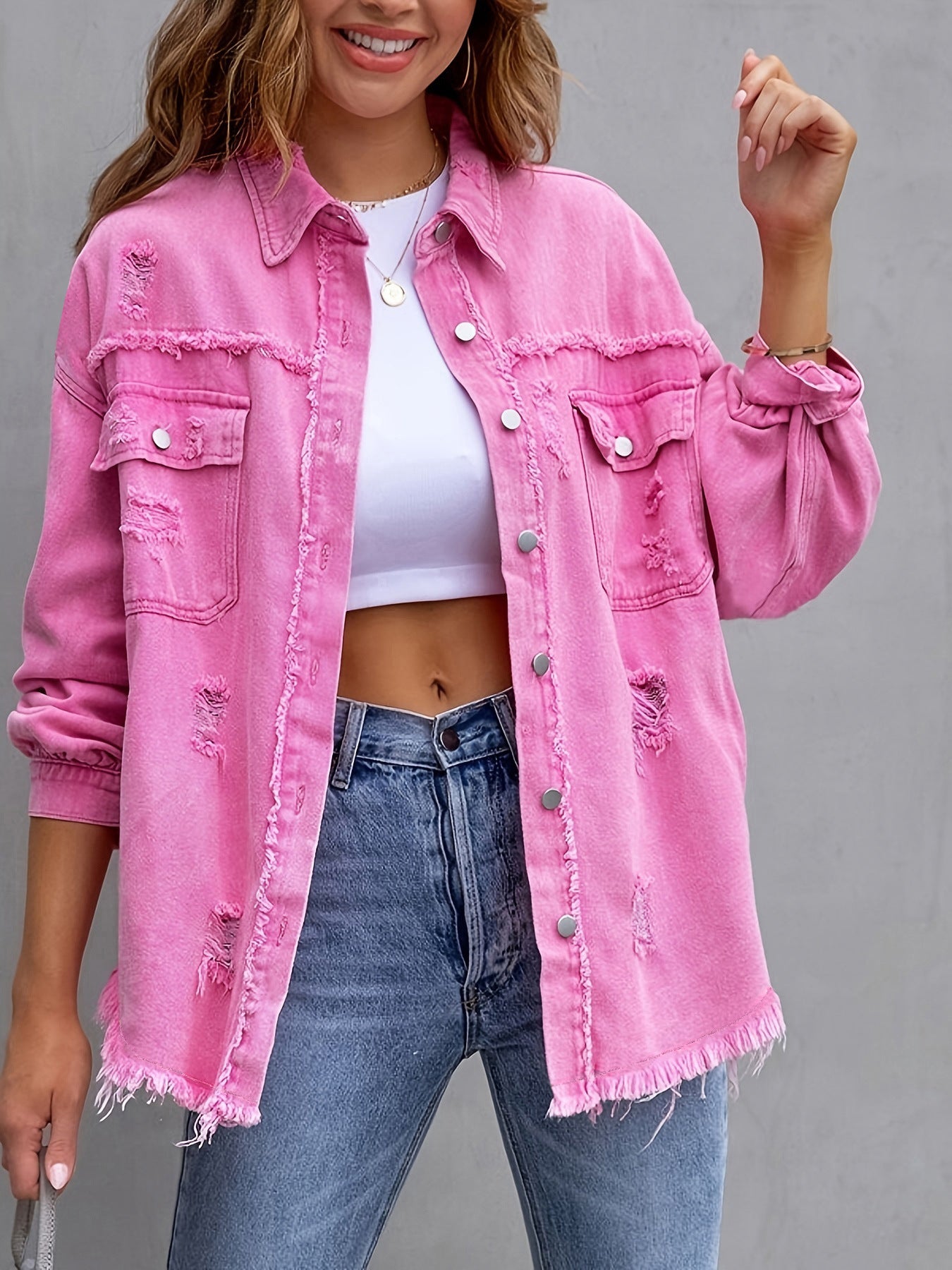 Laurine | Distressed and Oversized Denim Jacket