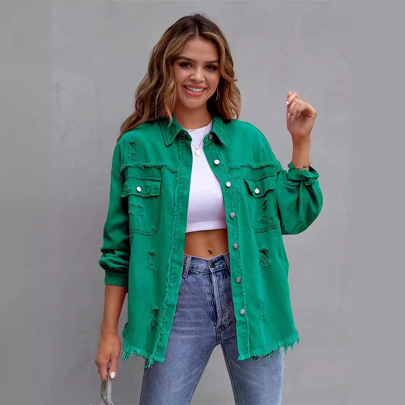 Laurine | Distressed and Oversized Denim Jacket