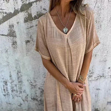 Amanda | Cotton & Linen V-Neck Maxi Dress