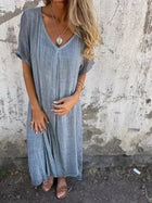 Amanda | Cotton & Linen V-Neck Maxi Dress