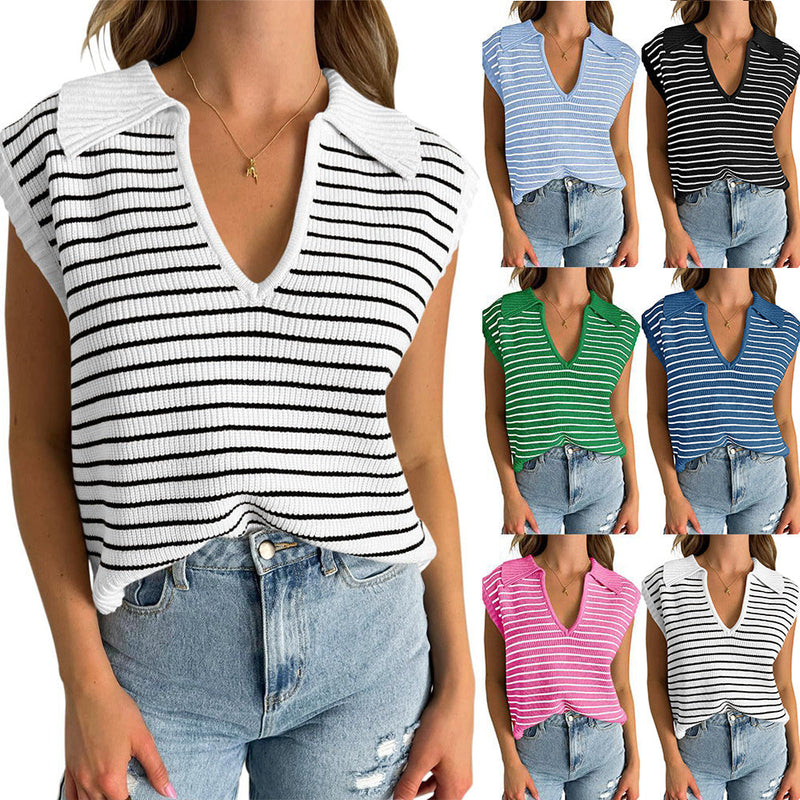 Luna™ | Elegant Striped V-Neck Sweater
