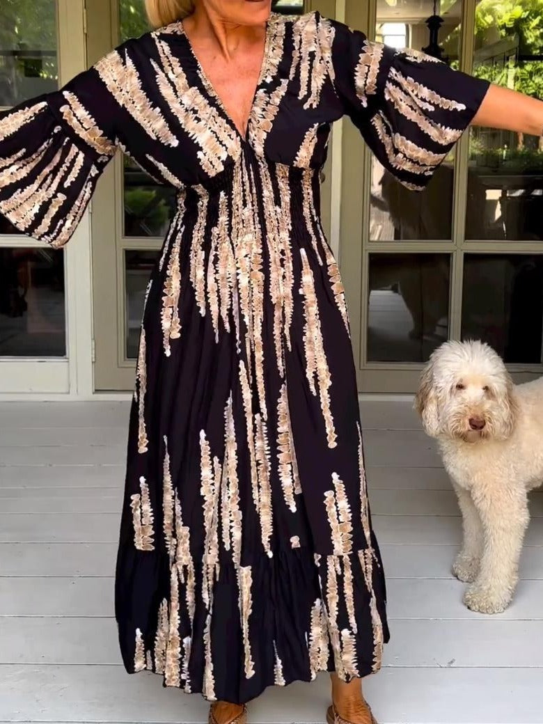 Elodie | Midi Printed Dress with V-Neck