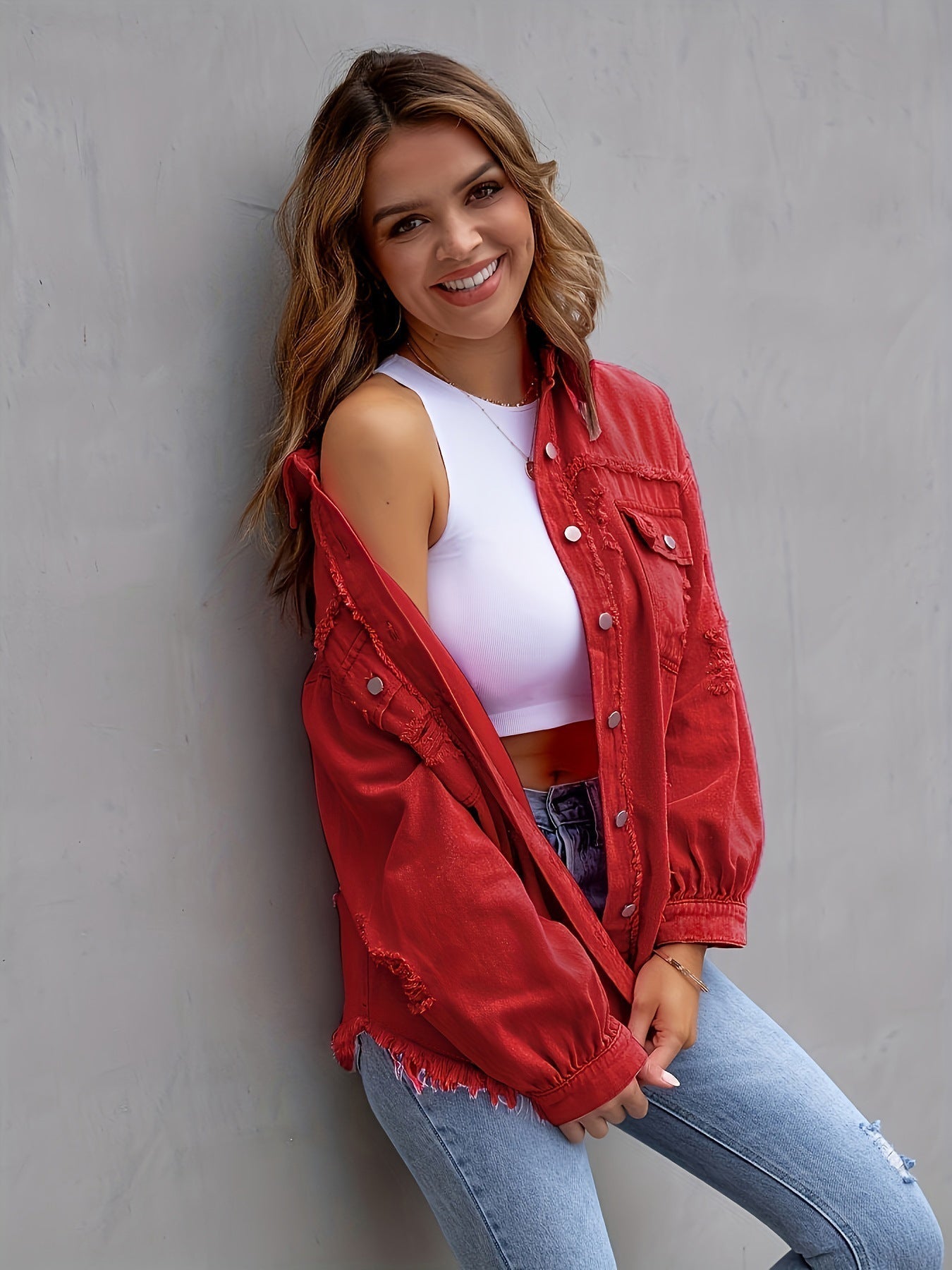 Laurine | Distressed and Oversized Denim Jacket