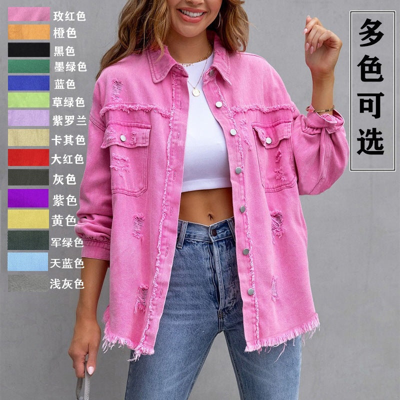 Laurine | Distressed and Oversized Denim Jacket