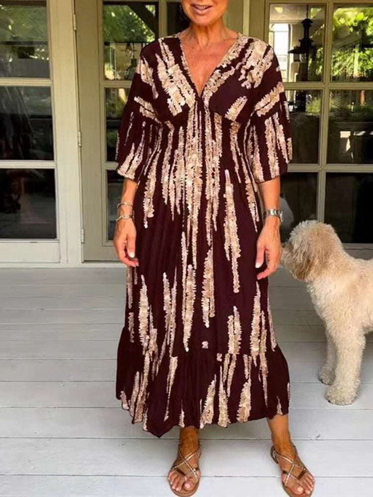 Elodie | Midi Printed Dress with V-Neck