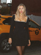 Isaline | Mini Dress with Pearls and Square Neckline
