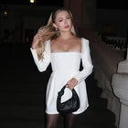 Isaline | Mini Dress with Pearls and Square Neckline