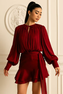 Seraphine | Short Pleated Dress with Long Sleeves