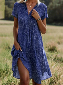 Azalea - Loose V-Neck Short Sleeve Printed Dress