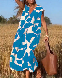 Elowen - Irregular Geometric Print Sleeveless Dress
