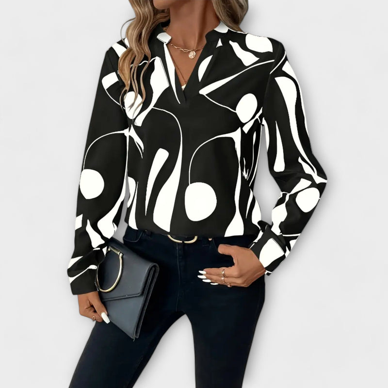 Yara | Elegant Blouse with Long Sleeves And Pointed Neckline