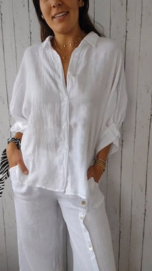 Nina | Cotton and Linen Tie-Back Shirt