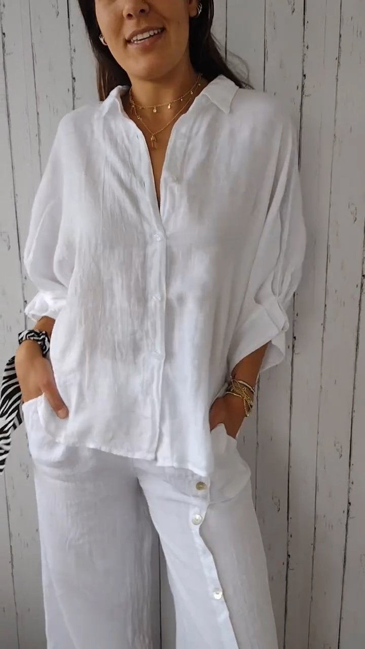 Nina | Cotton and Linen Tie-Back Shirt