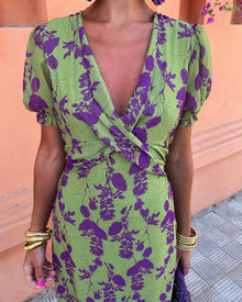 Della - Women's Pleated Floral Print Boho Dress
