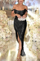 Alizée | Sequined Maxi Dress with Off-Shoulder Design