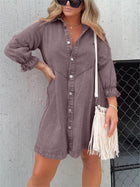 Galilea - Chic Turn-Down Collar Denim Midi Dress