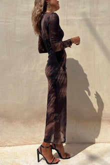 Nayla | Midi Dress with Long Sleeves and Tie-Dye Tulle