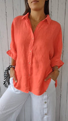 Nina | Cotton and Linen Tie-Back Shirt