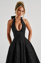 Renata - Jacquard Lace-Up Waist Maxi