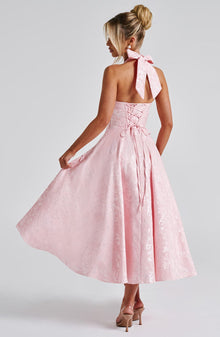 Renata - Jacquard Lace-Up Waist Maxi