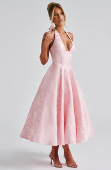 Renata - Jacquard Lace-Up Waist Maxi