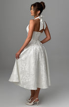 Renata - Jacquard Lace-Up Waist Maxi