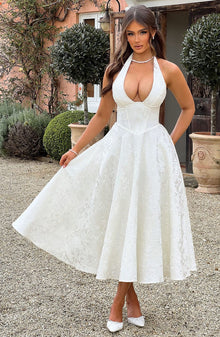 Renata - Jacquard Lace-Up Waist Maxi
