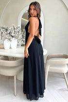 Delia - Lace-Up Plunge Neck Backless Party Dress