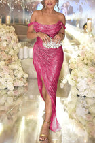 Alizée | Sequined Maxi Dress with Off-Shoulder Design