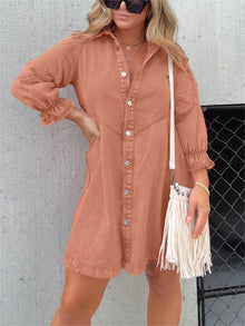 Galilea - Chic Turn-Down Collar Denim Midi Dress