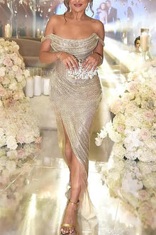 Alizée | Sequined Maxi Dress with Off-Shoulder Design