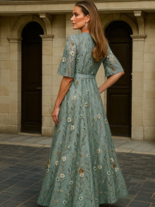 Harper | Elegant V-Neck Belted Boho Dress