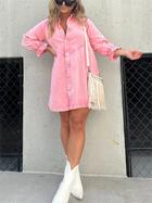 Galilea - Chic Turn-Down Collar Denim Midi Dress