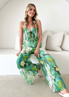 Annalise - Chic Printed Suspender Strap Long Dress
