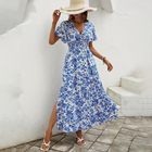 Bea - Bohemian V-Neck Blue Beach Dress