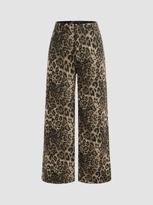 Soraya | Wide Leg Leopard Denim Pants