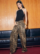 Soraya | Wide Leg Leopard Denim Pants