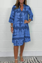 Kenzie - Bohemian Retro Print V-neck Cropped Sleeves Dress