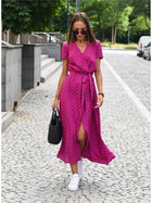 Vada - Sunset Stroll V-Neck Slit Print Dress