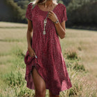 Rachel - Vintage Floral Boho V-Neck Dress