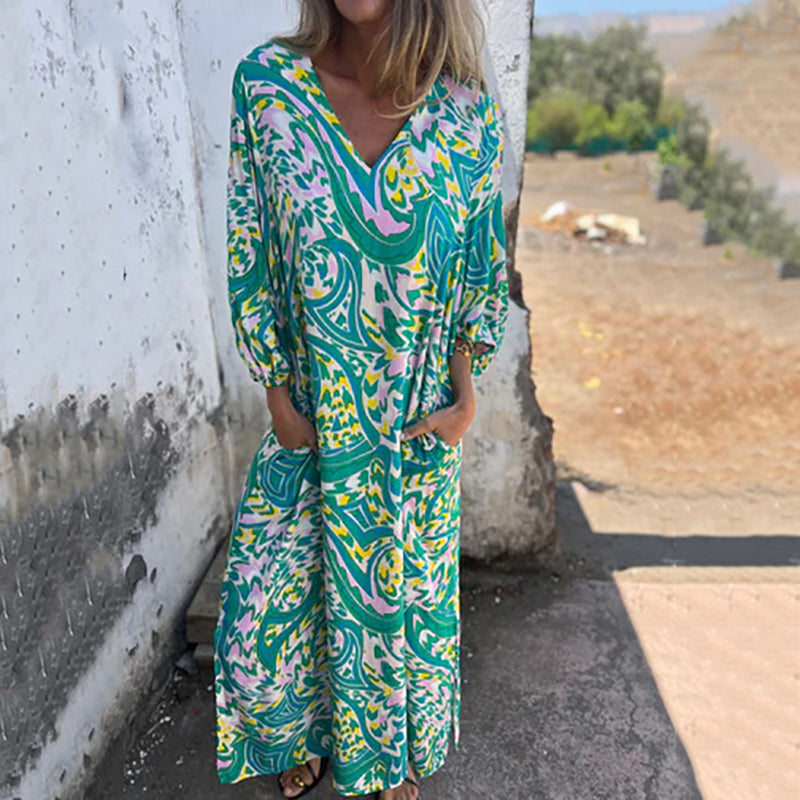 Maëlle | Maxi Bohemian Dress with Abstract Print