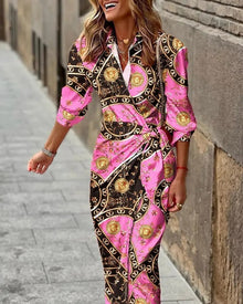 Zella - Fashion V-Neck Striped Lace-Up Midi Dress
