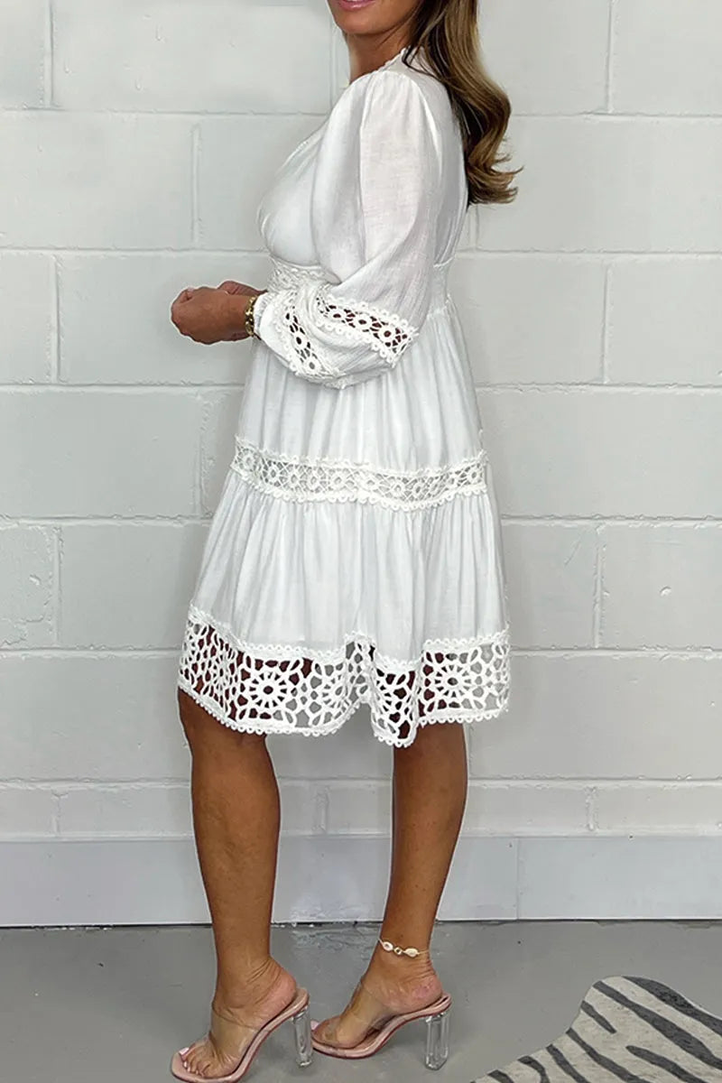 Clémence | Cotton Dress with V-Neck and Lace