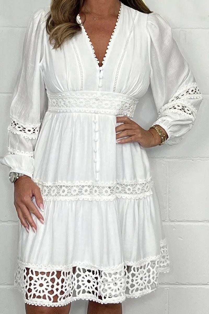 Clémence | Cotton Dress with V-Neck and Lace